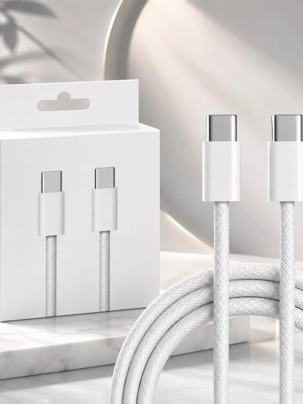 White USB-C to USB-C Braided Charging Cable - White